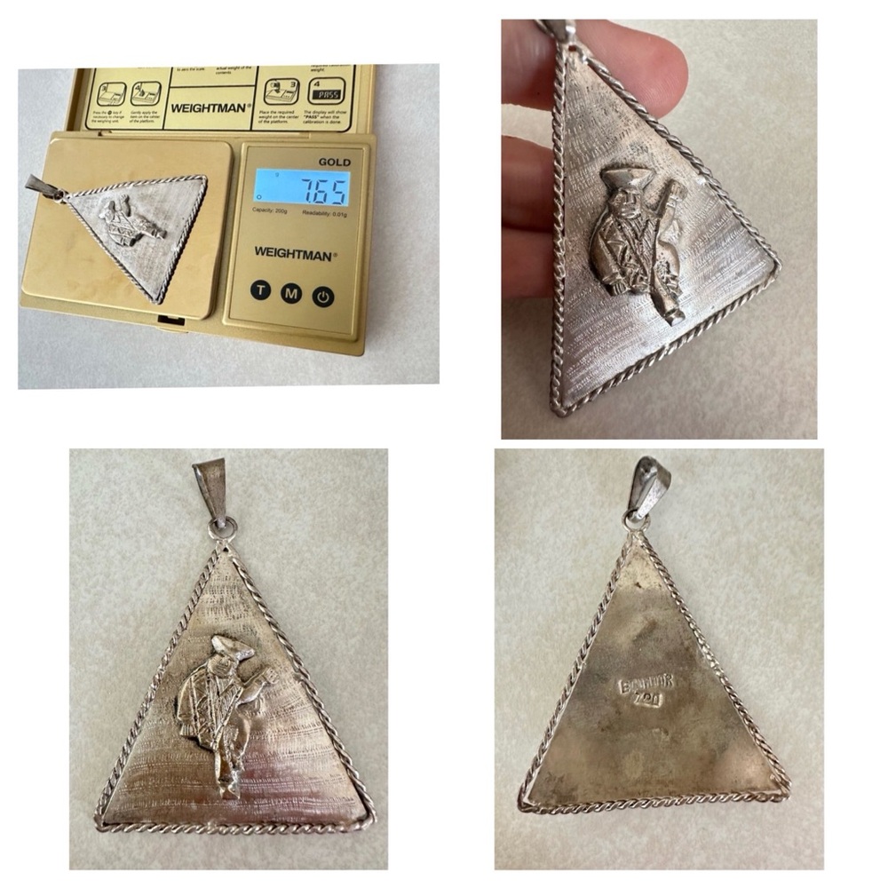 Vintage 720 Elegant Silver Triangle Pendant Necklace Ecuador Sterling Man Charm
